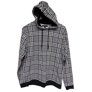 NEW! International Concepts Black White Plaid Hooded Sweatshirt Men's Small